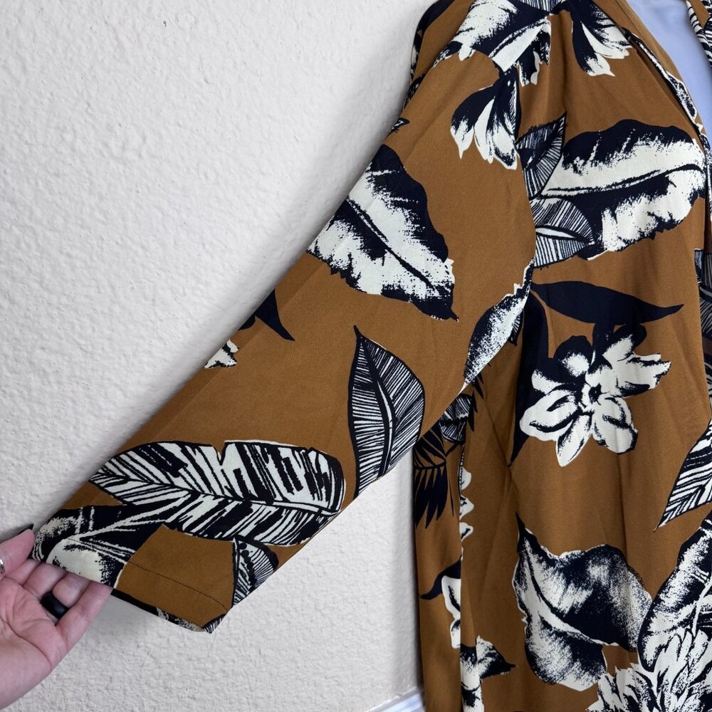 Linea by Louis Dell'Olio Open Front Cardigan Kimono Top Women L Art Floral - Picture 2 of 8